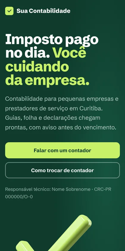 A página da contabilidade no celular, com o botão de falar com um contador.